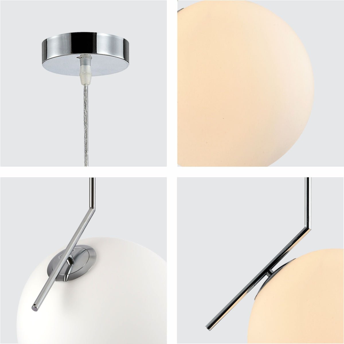 Detailed shots of Chrome Metal Opal White Glass Globe Pendant Ceiling Light L with E27 | TEKLED 156-19508