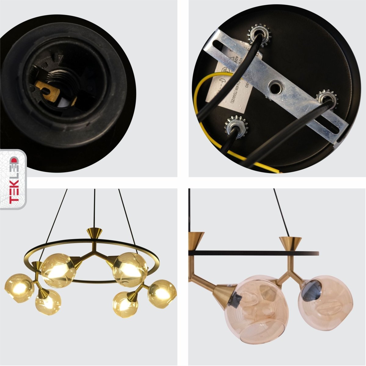 Detailed shots of Locanda Amber Glass Chandelier 6xE14 Fitting | TEKLED 159-17390