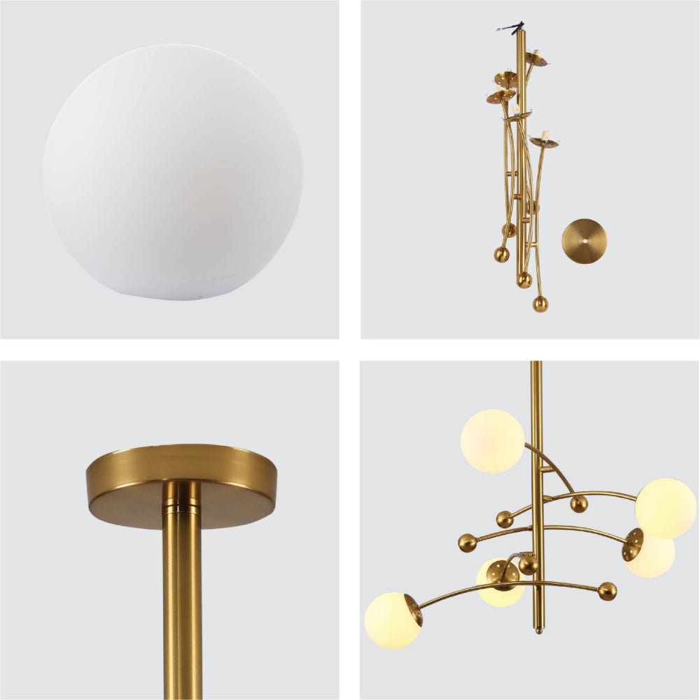 Detailed shots of Mace Opal Globe Glasses Gold Metal Sputnik Chandelier Ceiling Light with 5xG9 Fittings  | TEKLED 158-19712