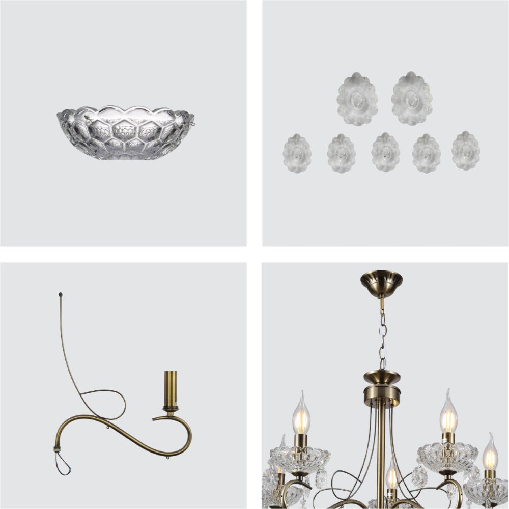 Detailed shots of Mary Lillian Mediterranean Elegant Transitional Crystal Chandelier Ceiling Light E14 | TEKLED 159-17710