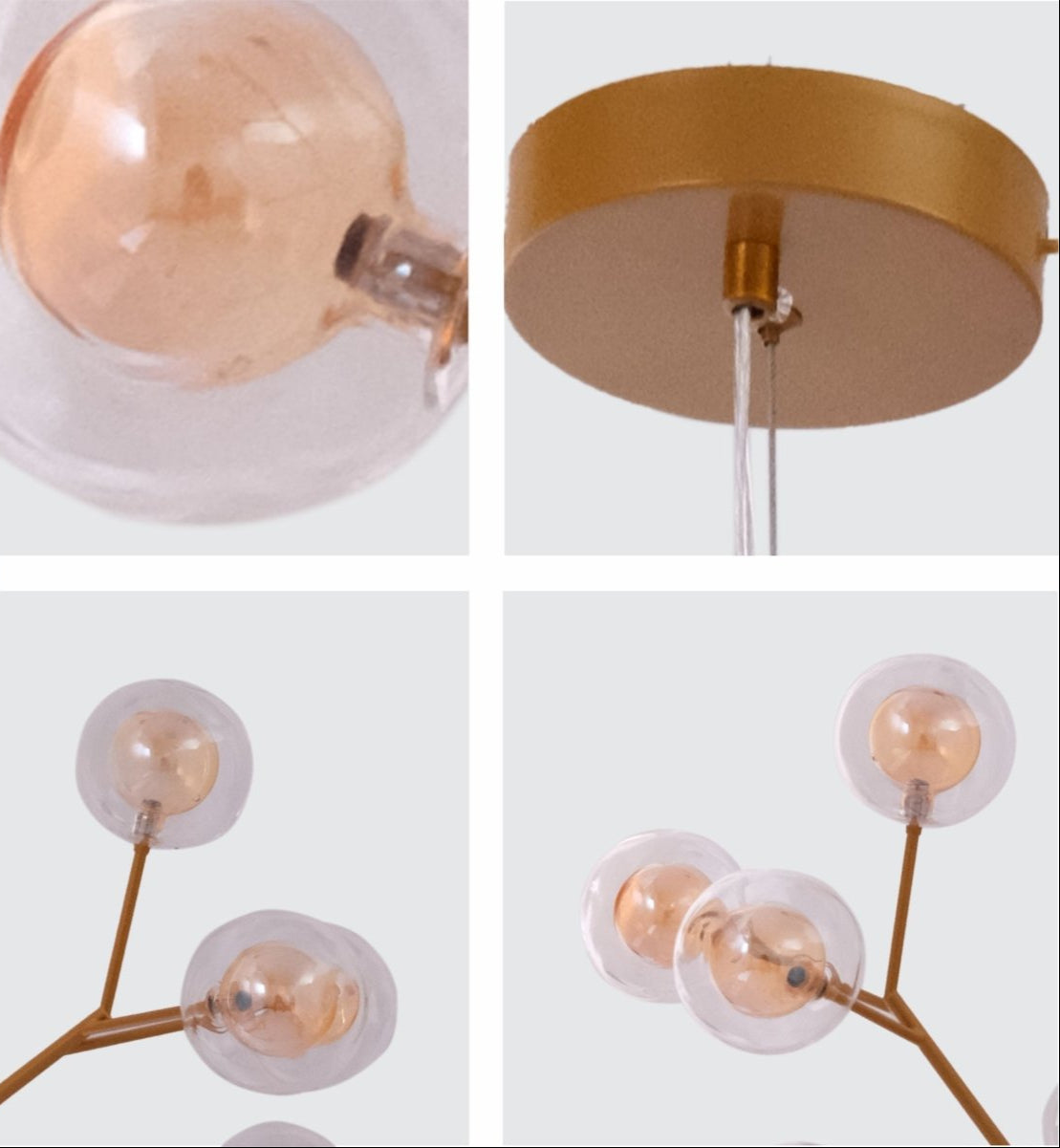 Detailed shots of Neuron Model Gold and Amber Chandelier with 27xG4 Fittings | TEKLED 158-19616