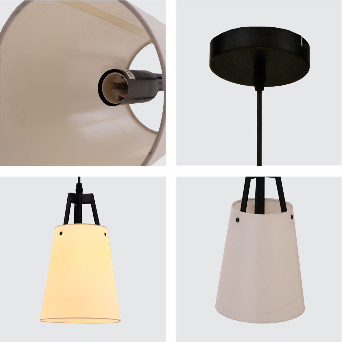 Detailed shots of Off White Frustum Fabric Shade Pendant Ceiling Light with E14 Fitting | TEKLED 159-17555