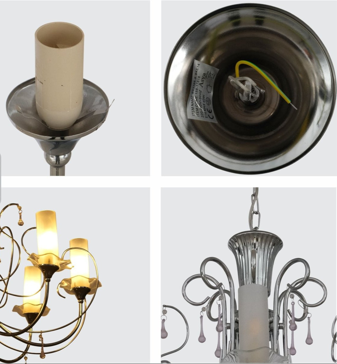 Detailed shots of Opal Cylinder Glass Chrome Metal 8 Arm Chandelier with 8xE14 Fitting | TEKLED 158-17818