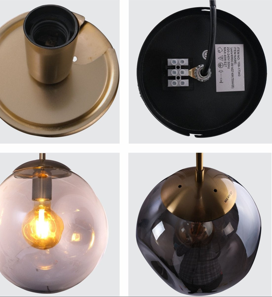 Detailed shots of Smoky Glass Crater Pendant Light with E27 Fitting | TEKLED 159-17340