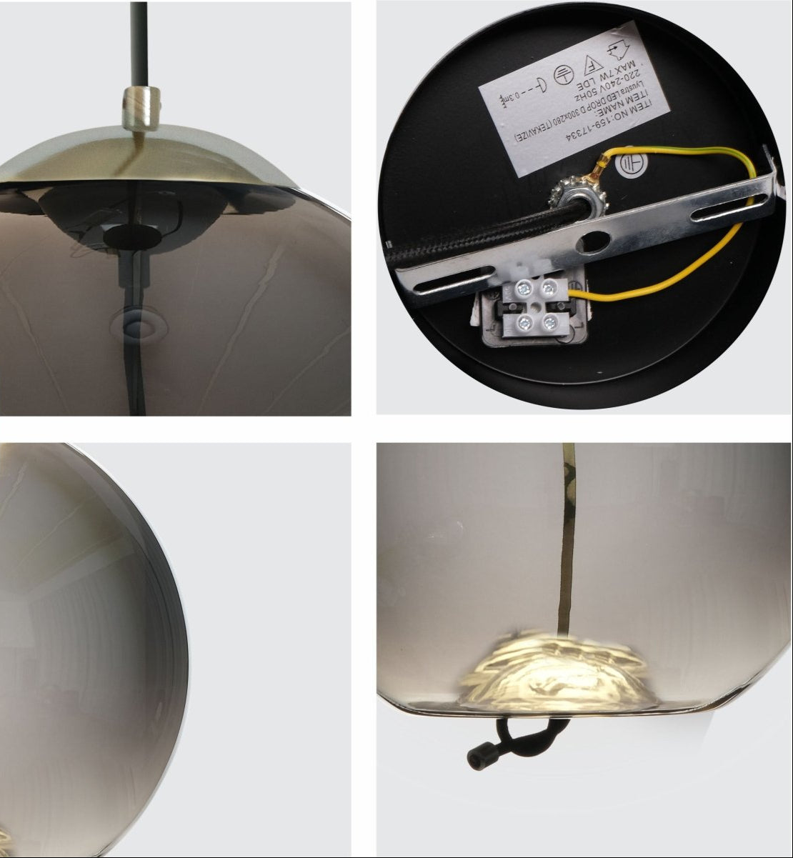 Detailed shots of Smoky Glass Globe Pendant Light with G9 Fitting | TEKLED 159-17334