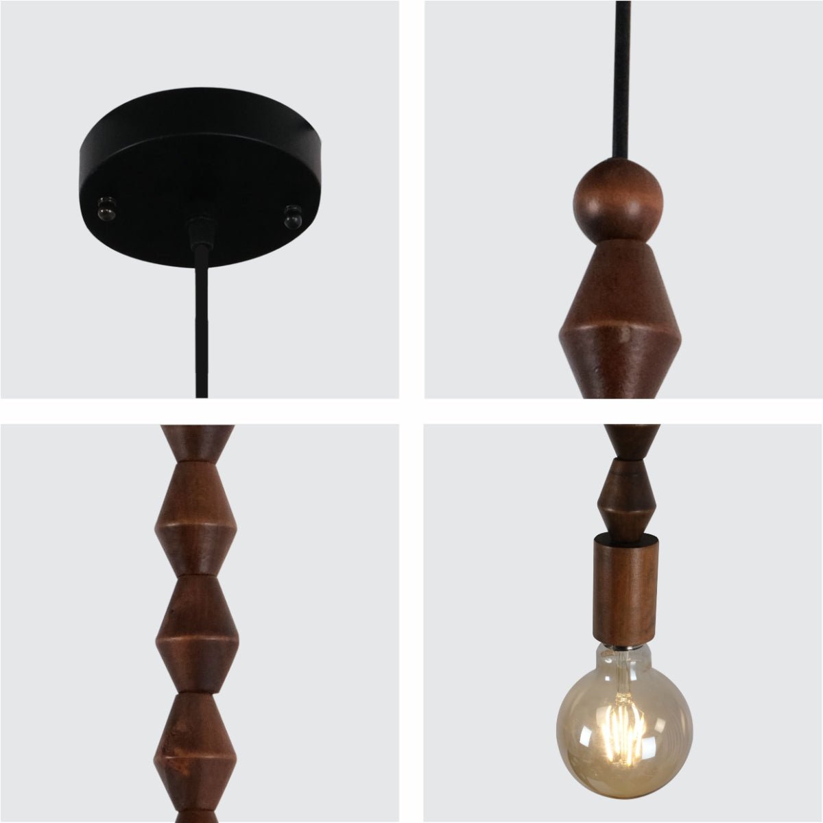 Detailed shots of Stone Balance 2 Wood Stack Pendant Ceiling Light with E27 | TEKLED 150-17900