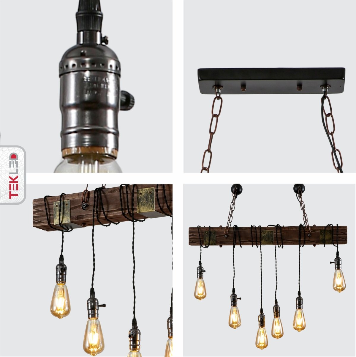 Detailed shots of Timber Iron and Wood Island Chandelier 6xE27 | TEKLED 159-17856