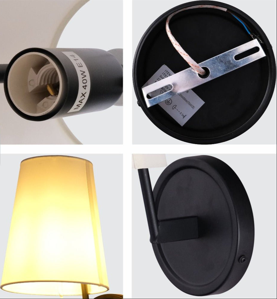 Detailed shots of White Fabric Black Metal Body Wall Light with E14 Fitting | TEKLED 151-19746