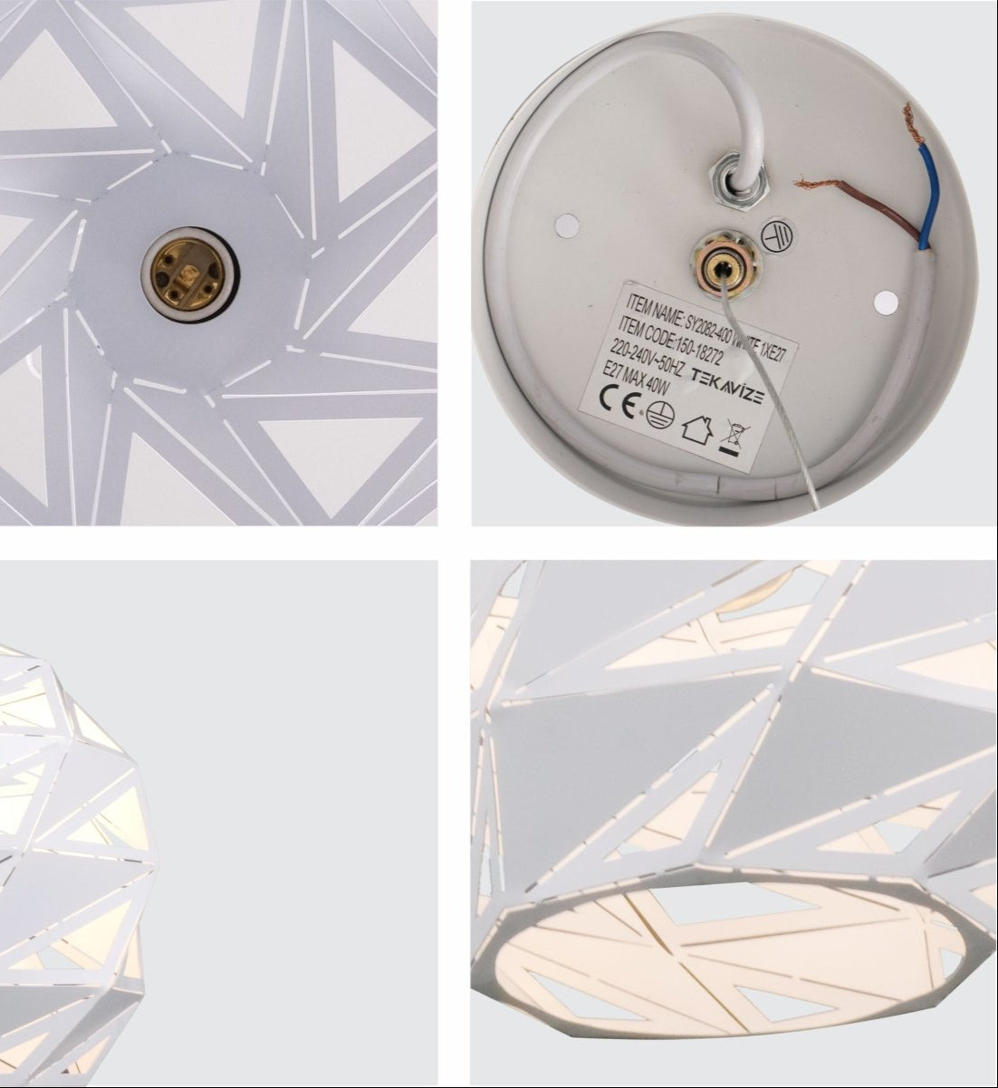 Detailed shots of White Metal Laser Cut Globe Pendant Light Jumbo with E27 Fitting | TEKLED 150-18272