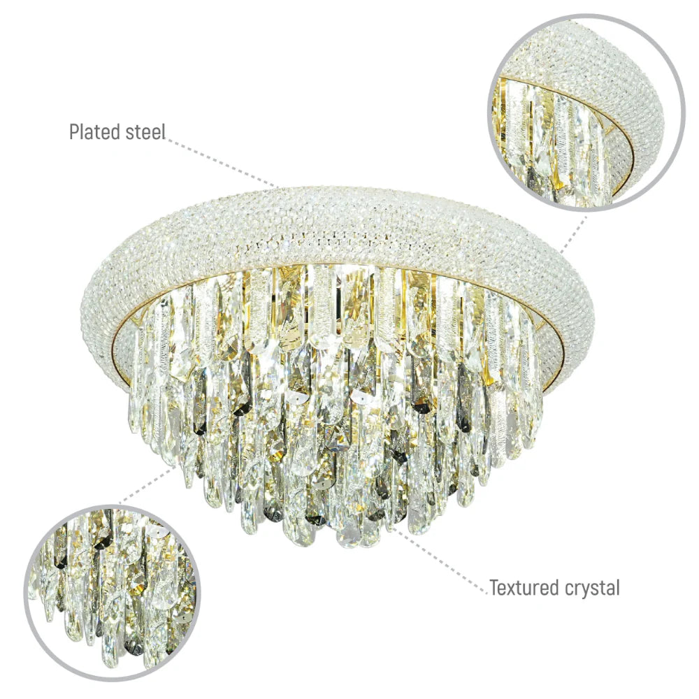 Close up of Diyas Alexandra Flush Crystal Chandelier Ceiling Light | TEKLED 159-18023