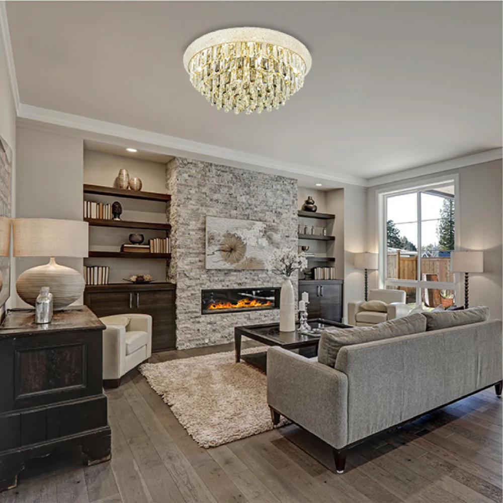 Living room kitchen bedroom use of Diyas Alexandra Flush Crystal Chandelier Ceiling Light | TEKLED 159-18023