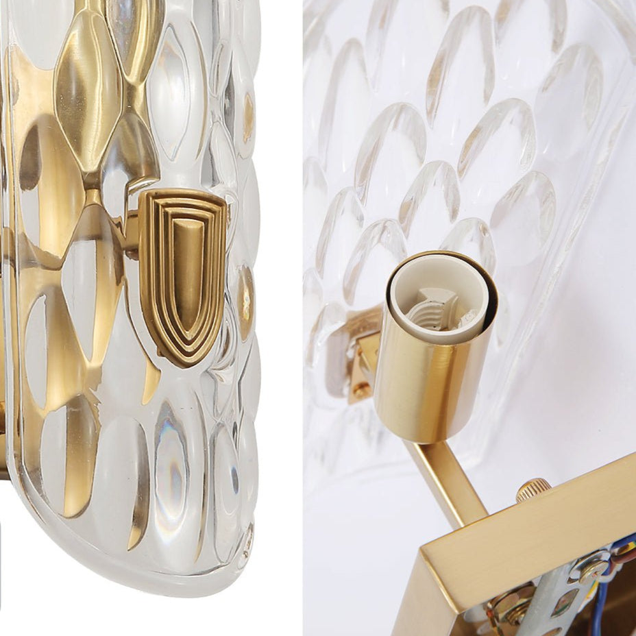 Detailed captures of Gold Aluminium Bronze Metal Clear Glass Wall Light with E14 Fitting