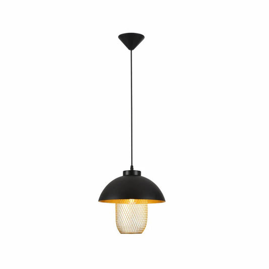 Gold 24 7 Caged Shade with Black Dome Top Pendat Ceiling Light with E27 Fitting