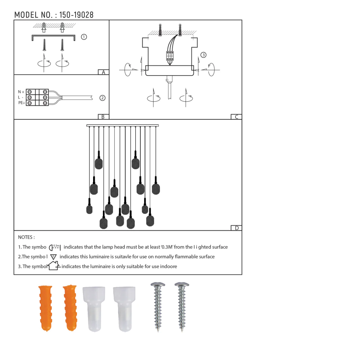 Technical specs of Grand Space Multi-Pendant Ceiling Light 150-19028