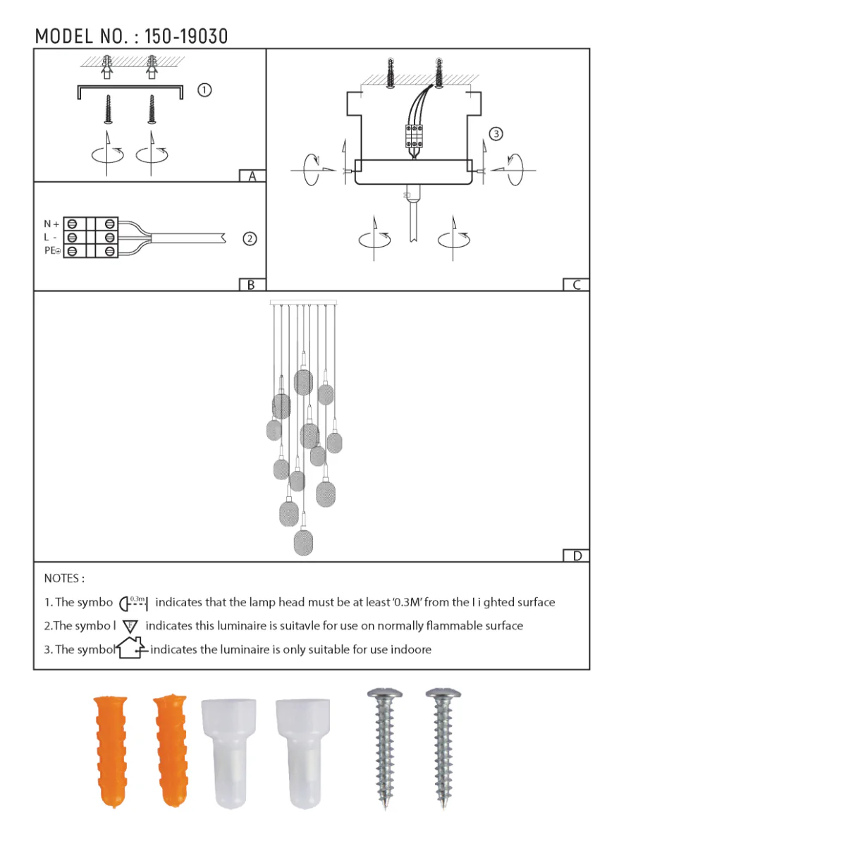 Technical specs of Grand Space Multi-Pendant Ceiling Light 150-19030