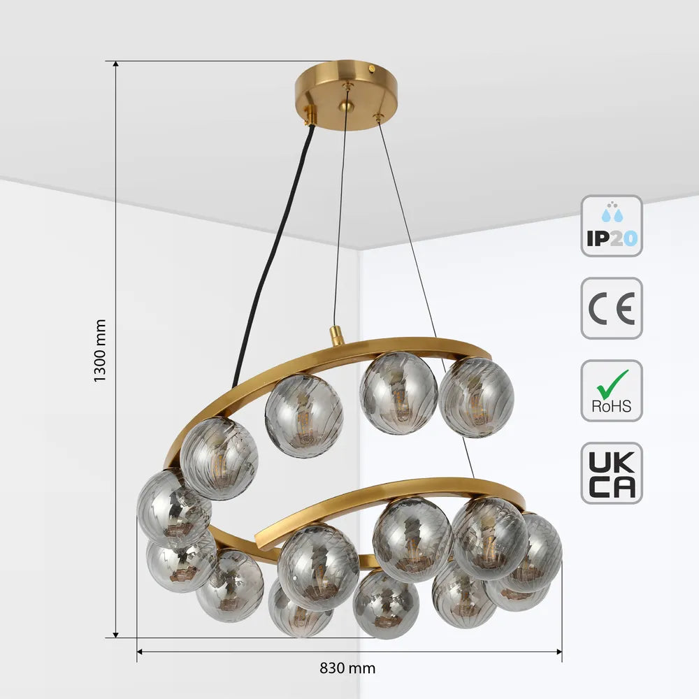 Size and technical specs of the Helix Glow Pendant Chandelier-159-18274