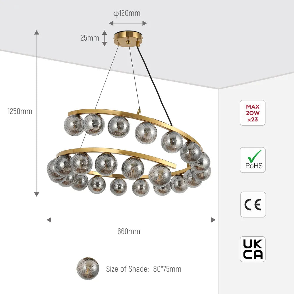 Size and technical specs of the Helix Glow Pendant Chandelier-159-18276