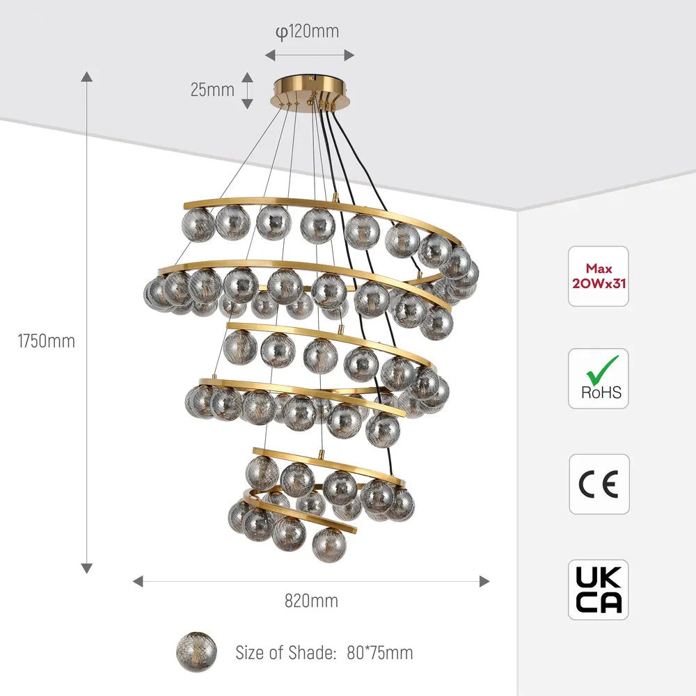 Size and technical specs of the Helix Glow Pendant Chandelier-159-18278