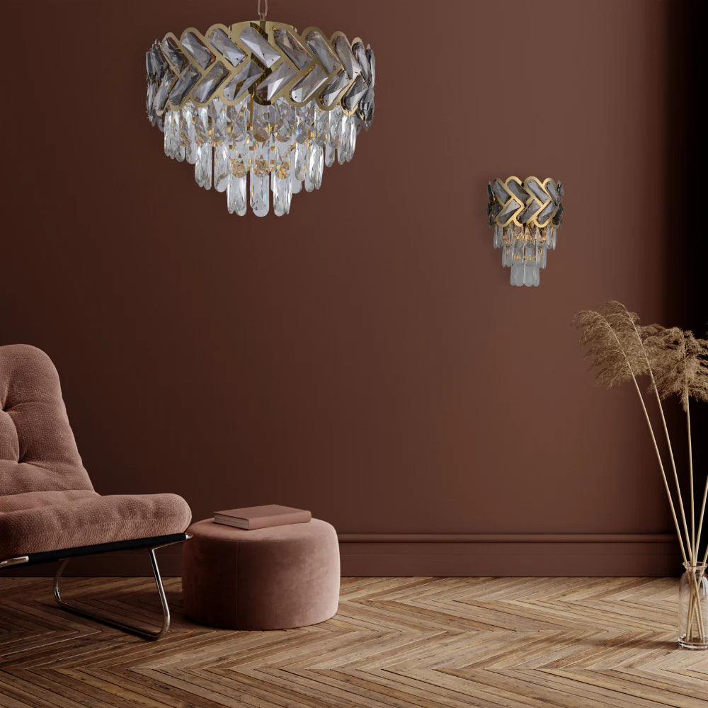 Interior application of Herringbone Crystal Chandelier Wall Sconce Light Gold | TEKLED 151-19922