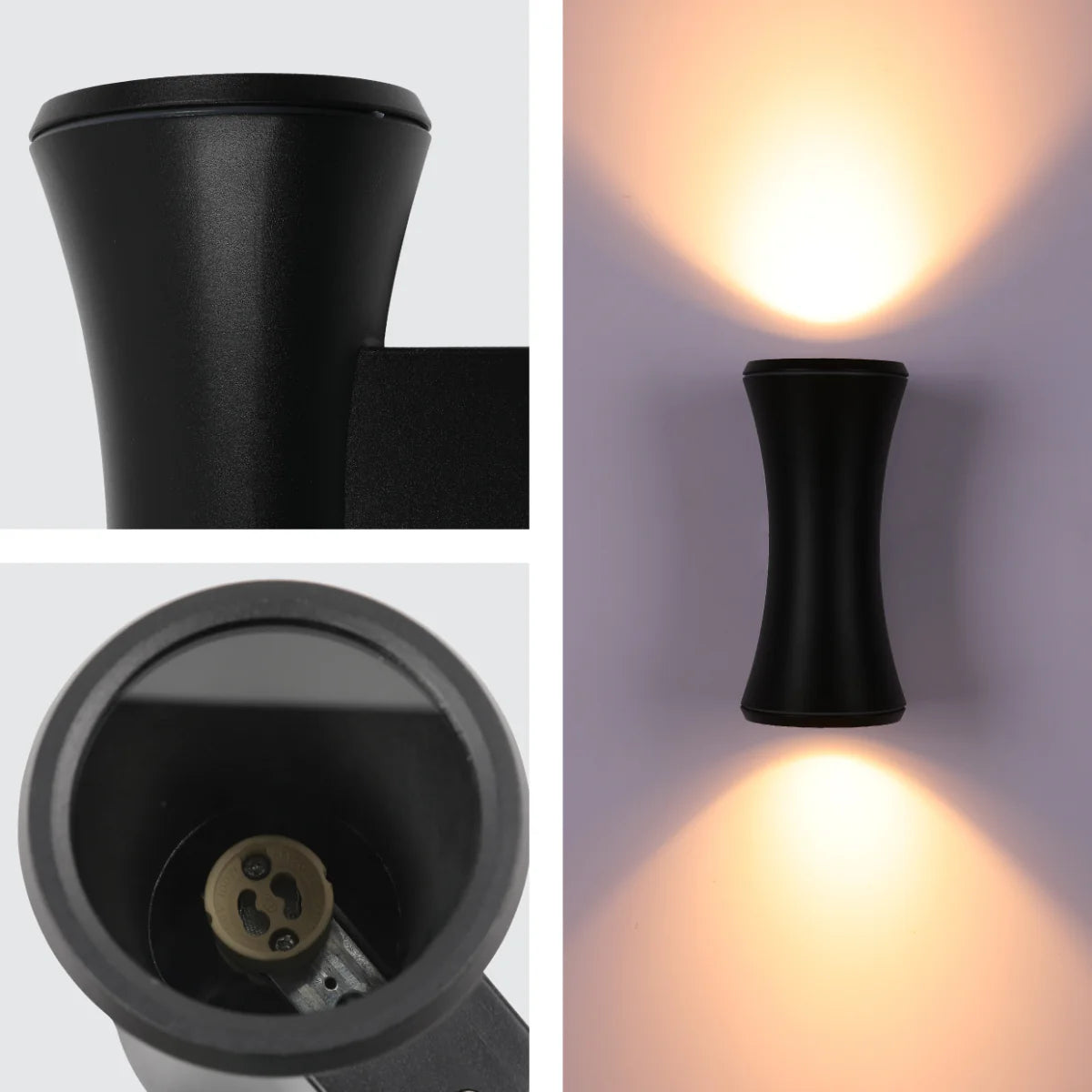 Close shots of Hourglass Up Down Aluminium Outdoor Wall Light GU10 182-03410