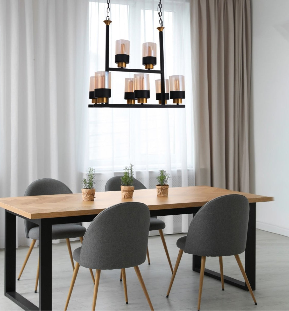 More interior usage of Amber Cylinder Glass Black Metal Chandelier with 8xE27 Fitting | TEKLED 158-19586