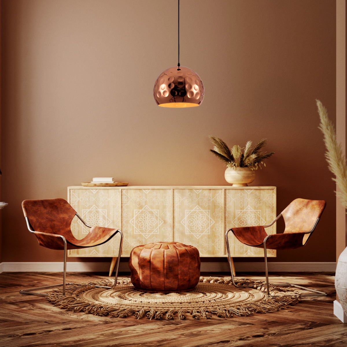 More interior usage of Copper Metal Golden Hammered Dome Pendant Ceiling Light with E27 | TEKLED 150-17810