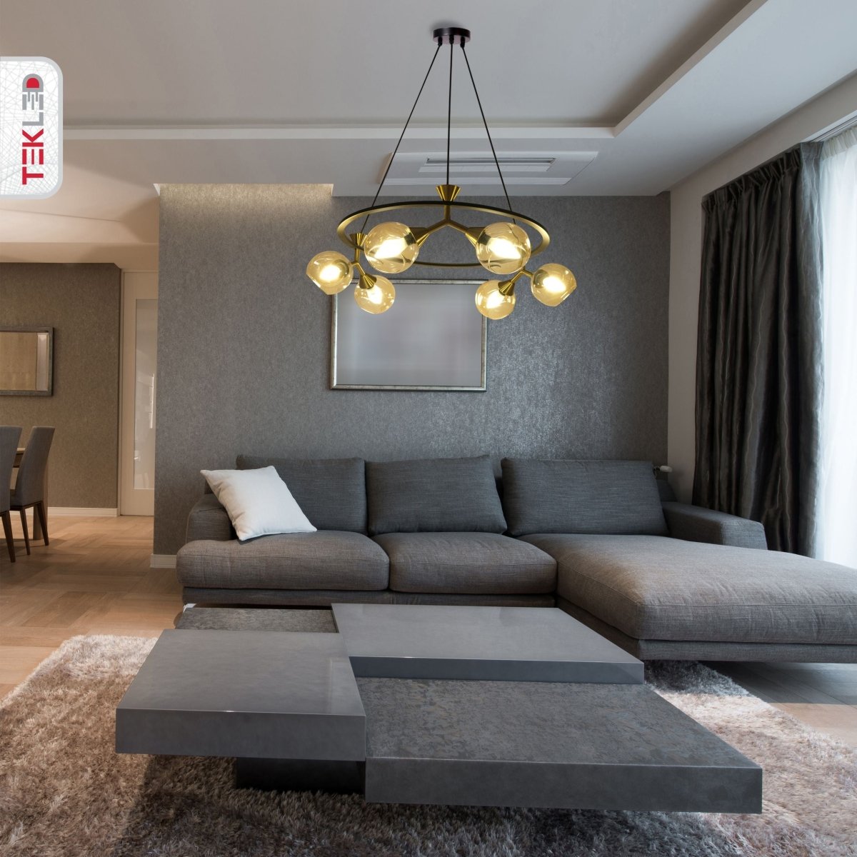 More interior usage of Locanda Amber Glass Chandelier 6xE14 Fitting | TEKLED 159-17390