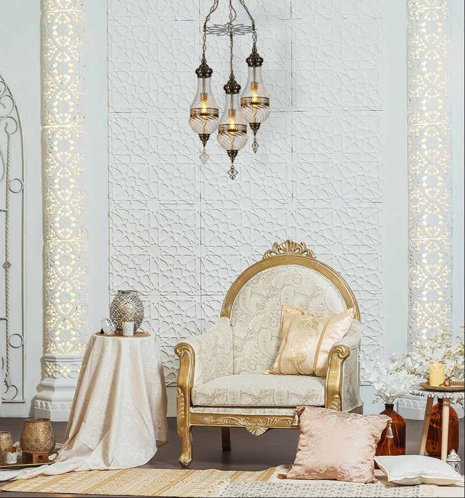 More interior usage of Moroccan Style Antique Brass and Clear Glass Ceiling Oriental Chandelier with 3xE27 | TEKLED 158-19555