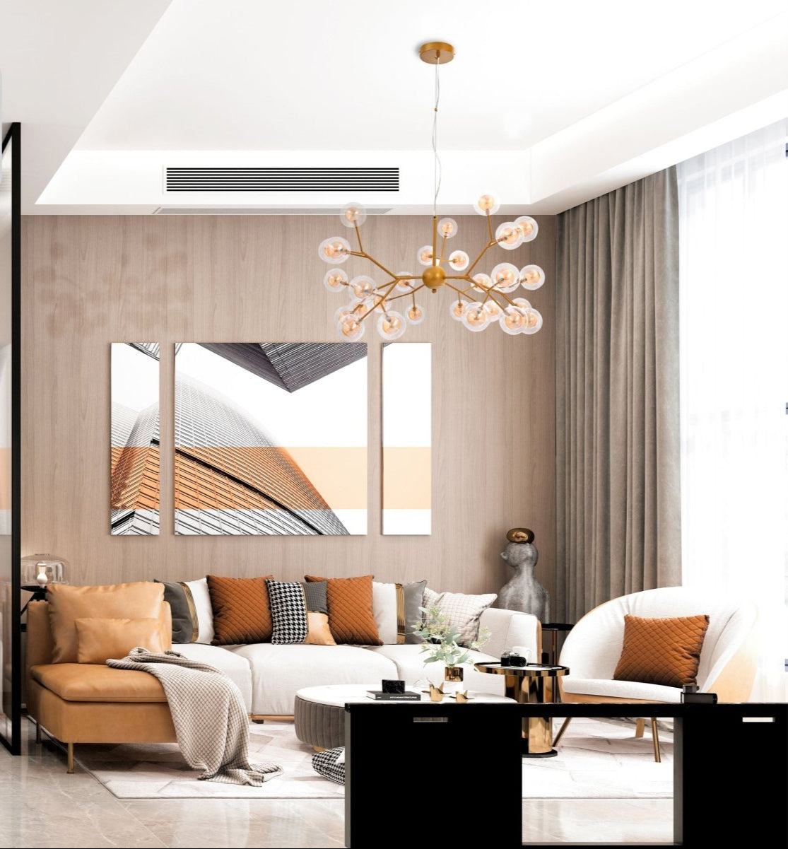 More interior usage of Neuron Model Gold and Amber Chandelier with 27xG4 Fittings | TEKLED 158-19616