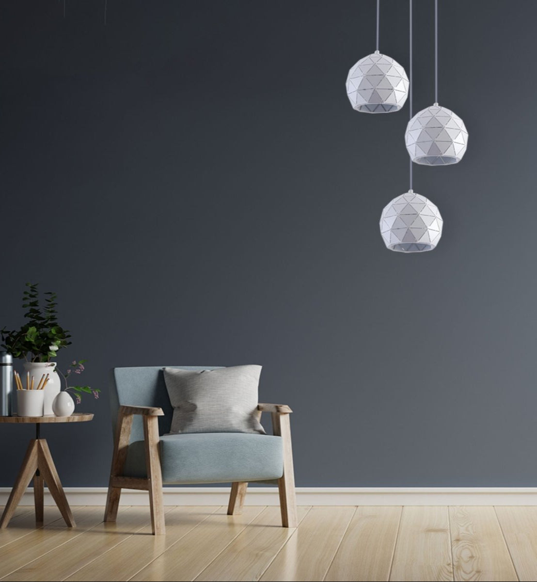 More interior usage of White Metal Laser Cut Globe Pendant Light with 3xE27 Fitting | TEKLED 150-18258