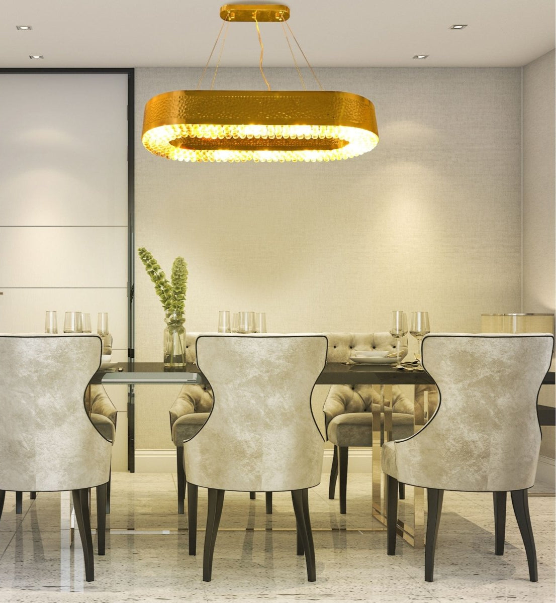 Indoor usage of Ball Crystal Gold Metal Island Chandelier L850 with 10XE14 Fitting | TEKLED 156-19566