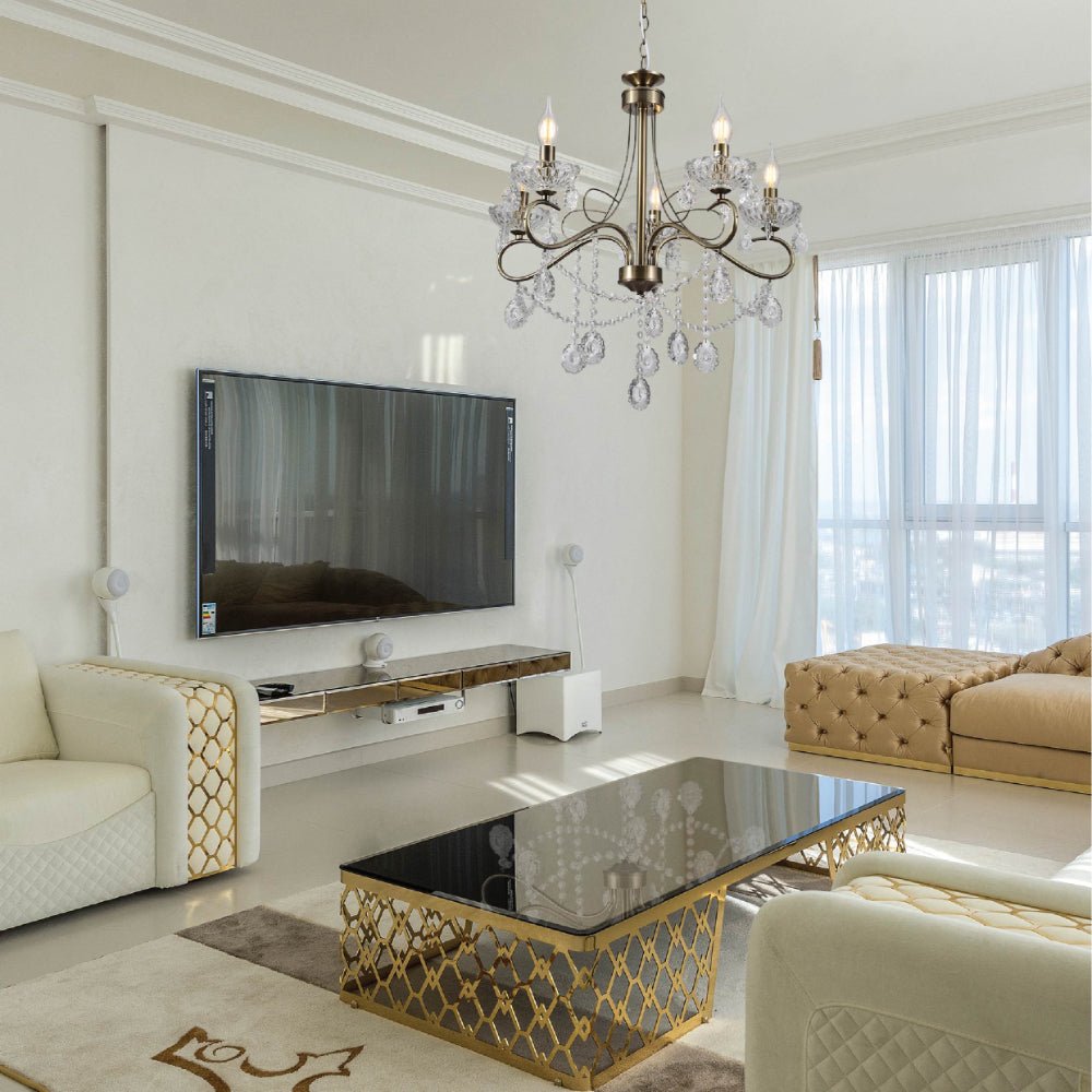 Indoor usage of Mary Lillian Mediterranean Elegant Transitional Crystal Chandelier Ceiling Light E14 | TEKLED 159-17710