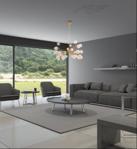 Indoor usage of Neuron Model Gold and Amber Chandelier with 27xG4 Fittings | TEKLED 158-19616