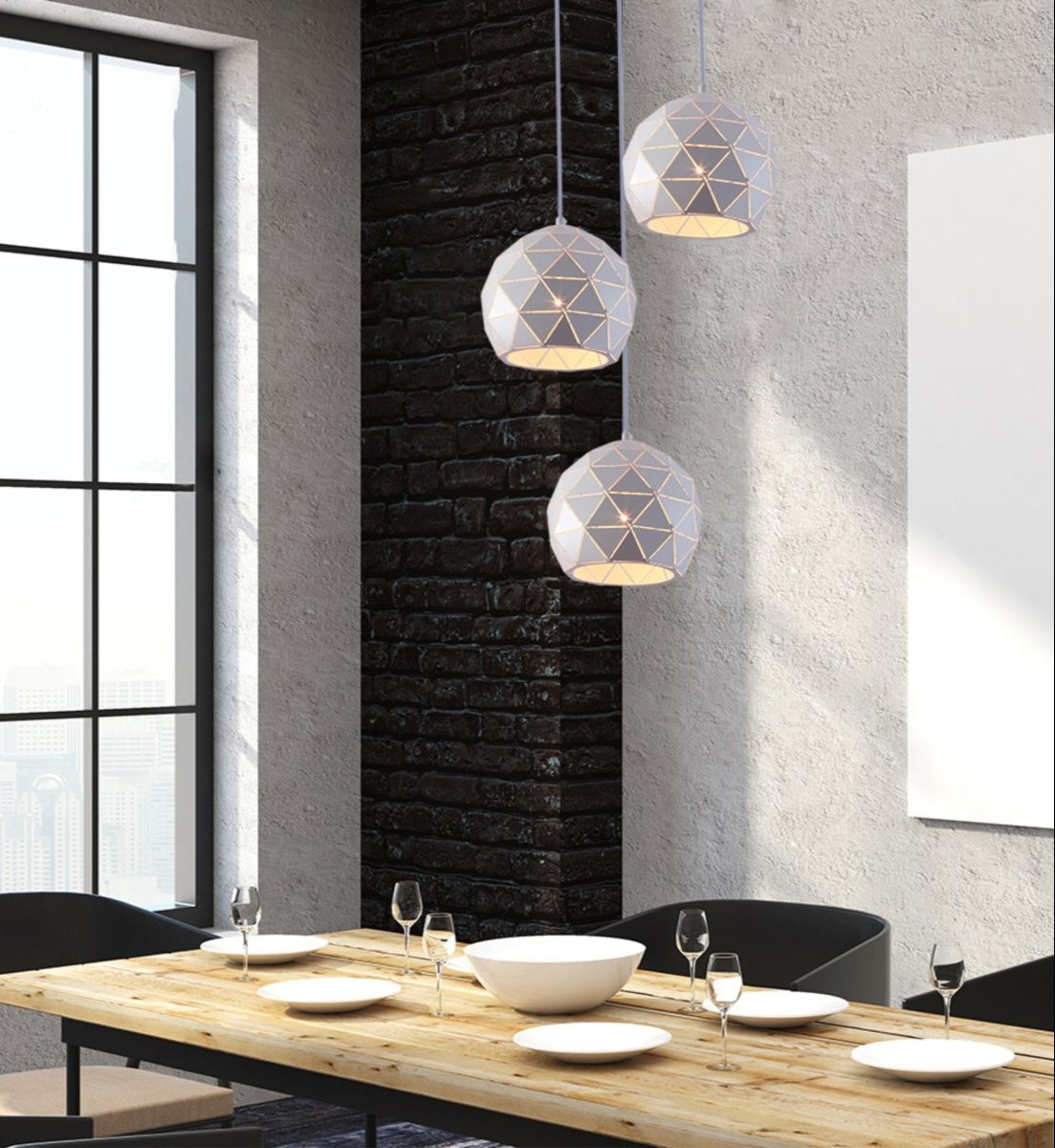 Indoor usage of White Metal Laser Cut Globe Pendant Light with 3xE27 Fitting | TEKLED 150-18258