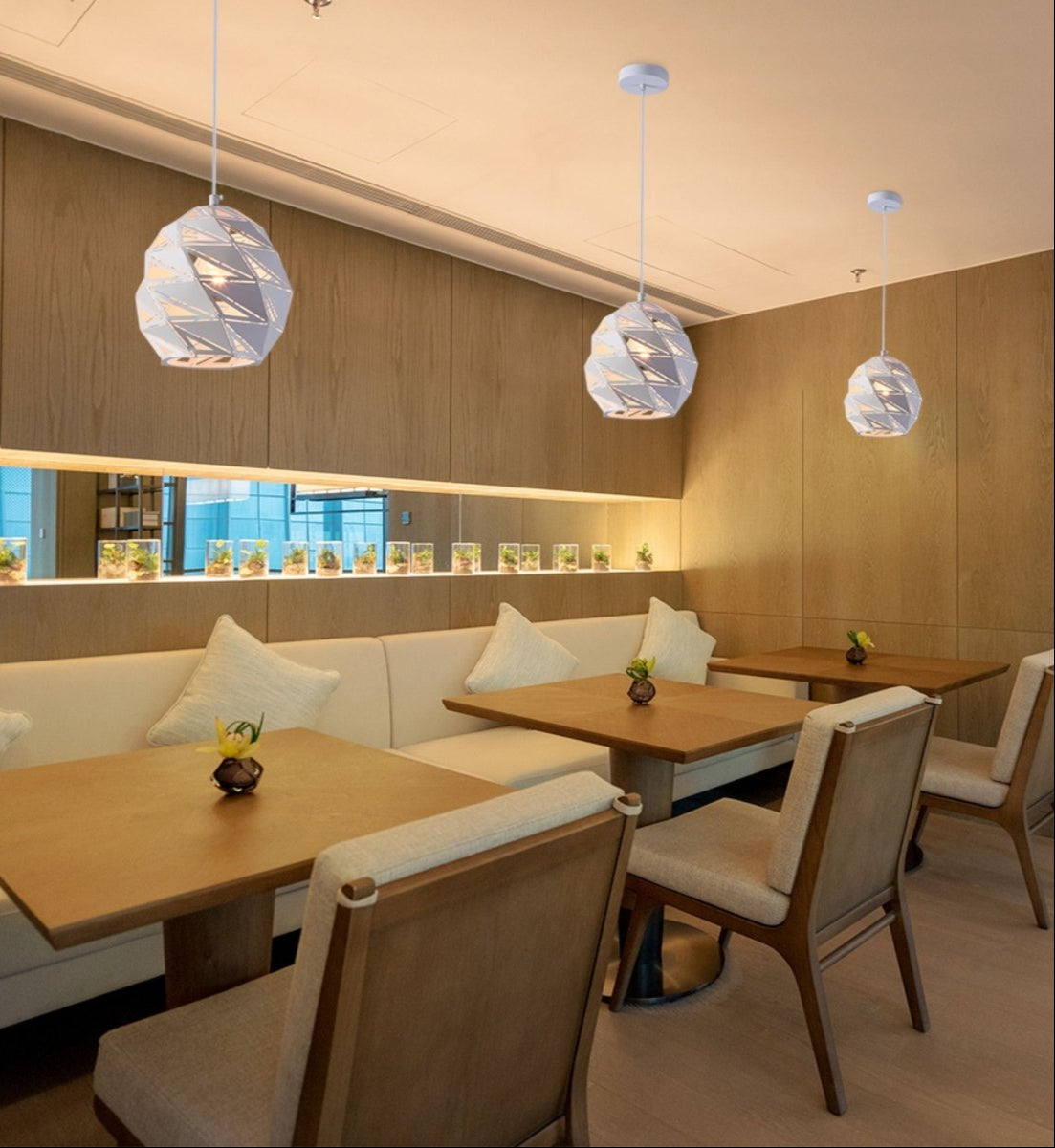 Indoor usage of White Metal Laser Cut Globe Pendant Light Small with E27 Fitting | TEKLED 150-18269