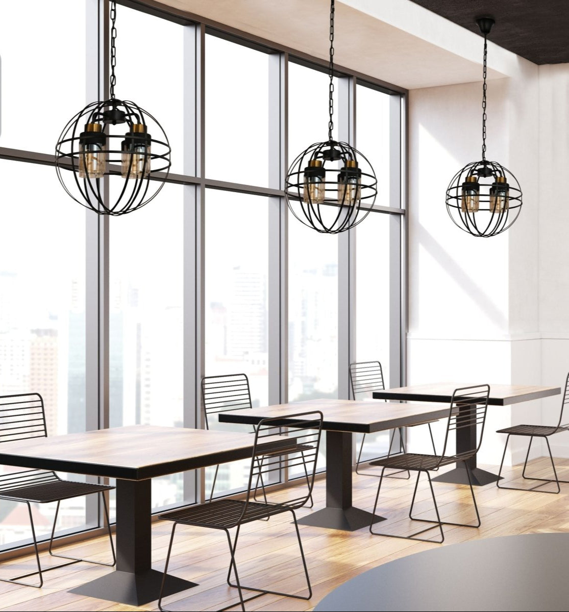 Interior application of Amber Cylinder Glass Black Cage Metal Chandelier with 4xE27 Fitting | TEKLED 158-19572