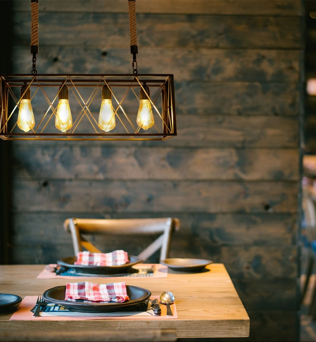 Interior application of Black Cuboid Metal Island Chandelier with 4xE27 Fitting | TEKLED 158-17870