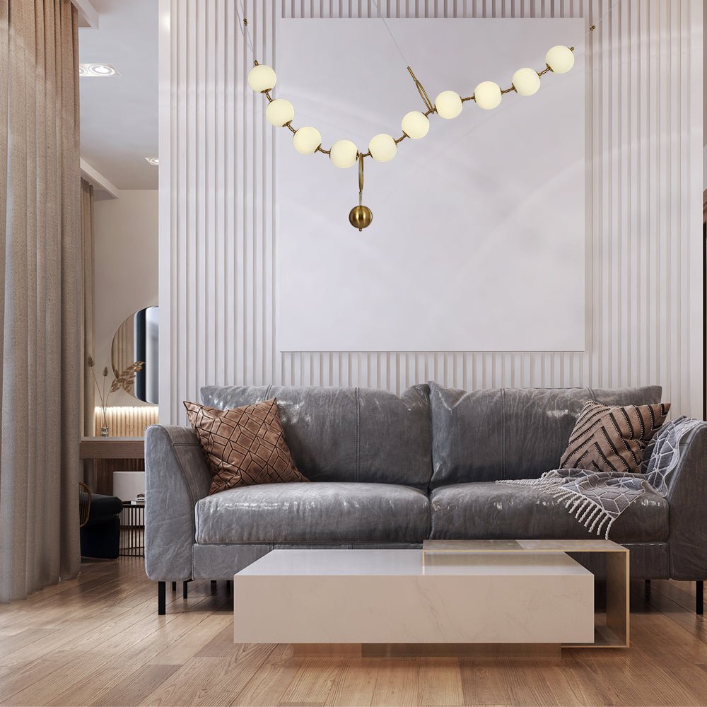 Interior application of Contemporary Rosary Opal Globe Glass Gold Metal Chandelier Ceiling Light 40W 4000K Cool White 3 Suspension | TEKLED 159-17568