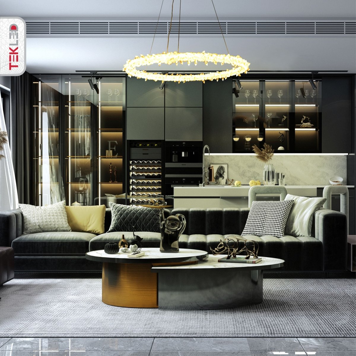 Interior application of Modern Quartz Round Chandelier with Built-in LED 150W | TEKLED 159-17532