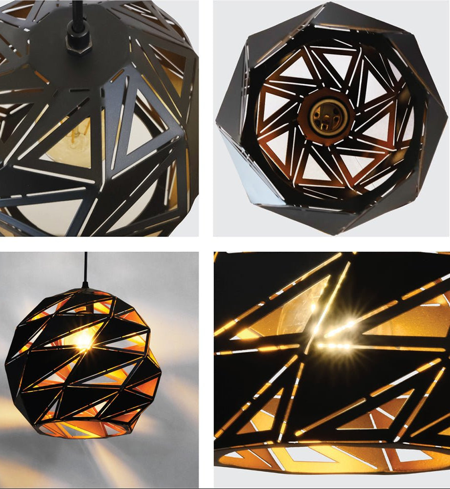 Detailed photo of black-golden metal polyhedral pendant light s with e27 fitting