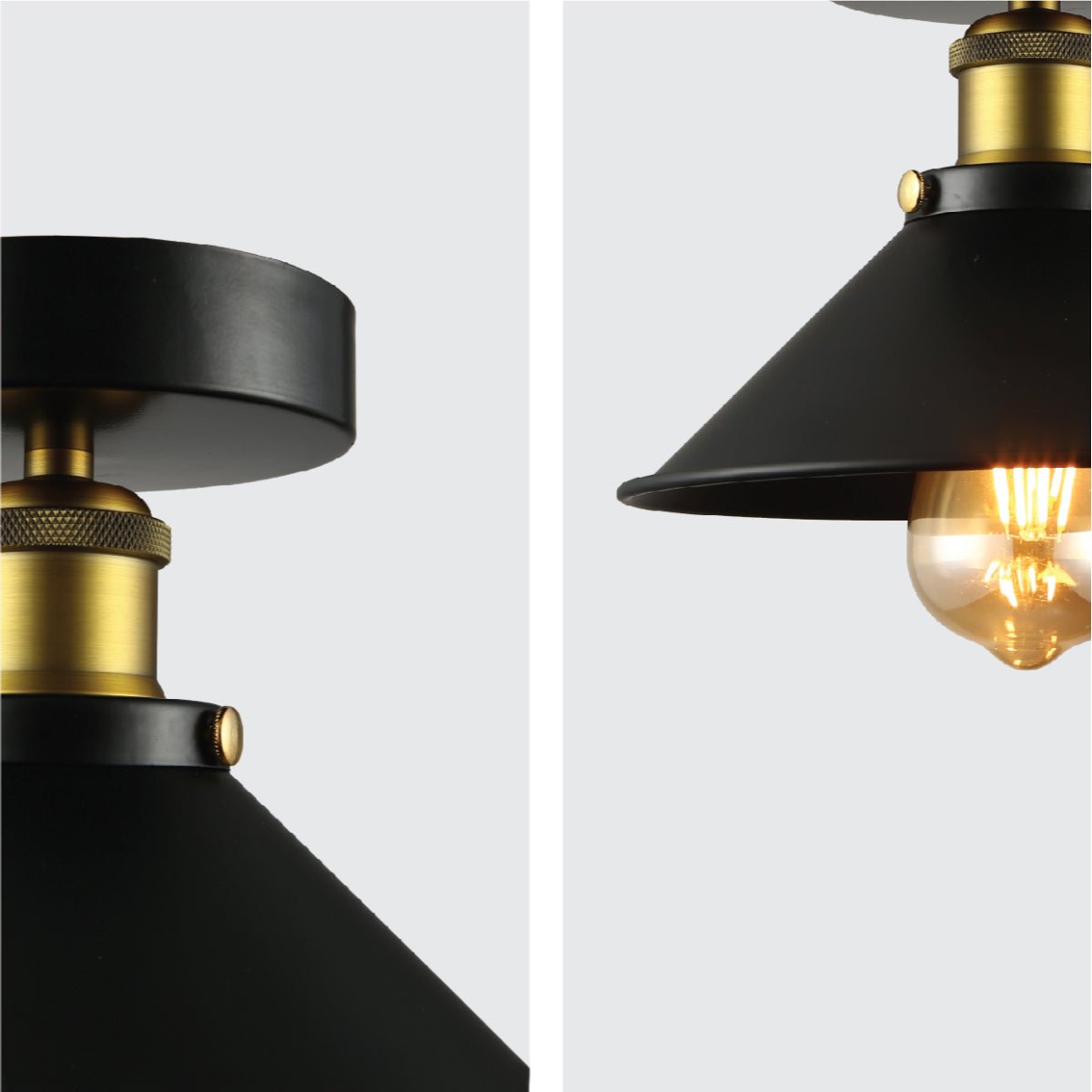 Detailed shots of Black Metal Funnel Ceiling Light with E27 | TEKLED 150-17860