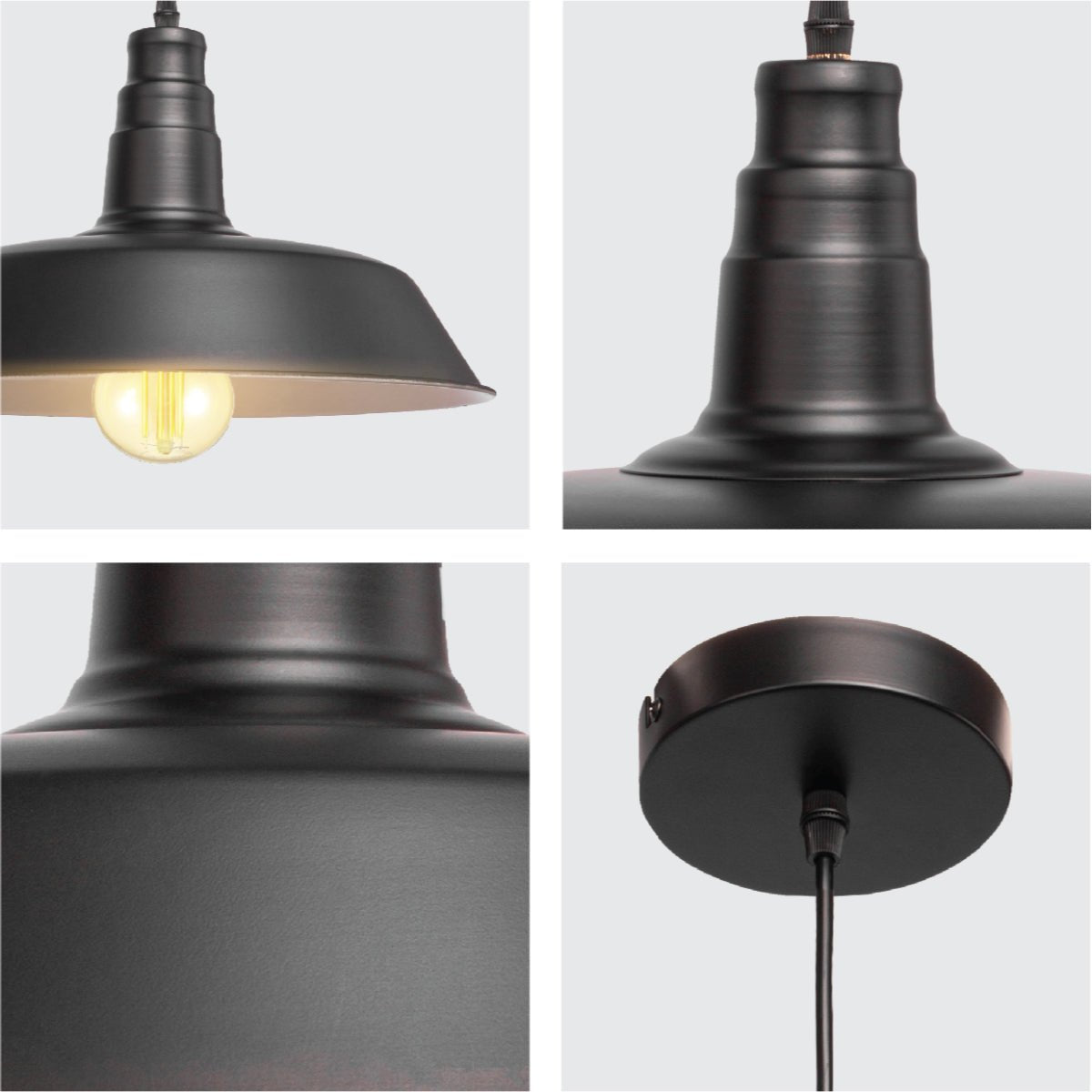 Detailed shots of Black-White Metal Step Pendant Ceiling Light with E27 | TEKLED 150-15040