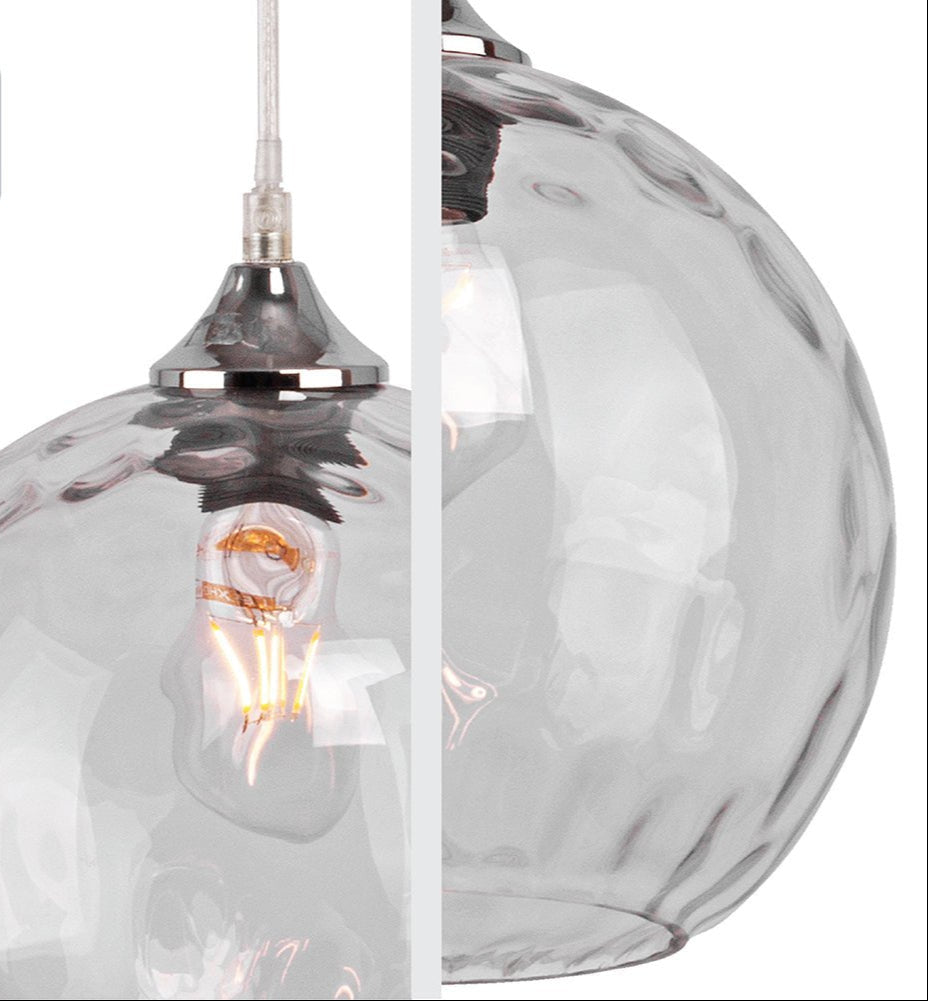 Detailed photo of clear glass globe pendant light with e27 fitting