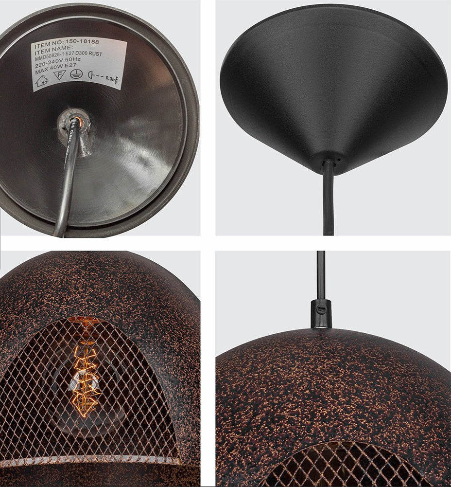 Detailed photo of rusty brown metal dome flat pendant light l with e27 fitting