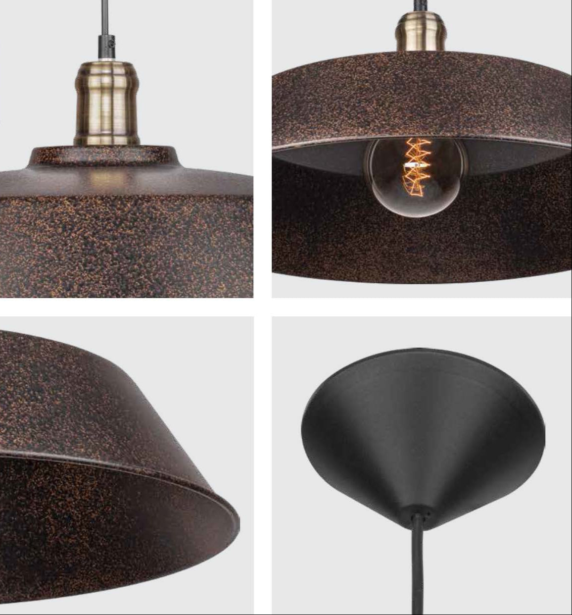 Detailed photo of rusty brown metal step flat pendant light l with e27 fitting