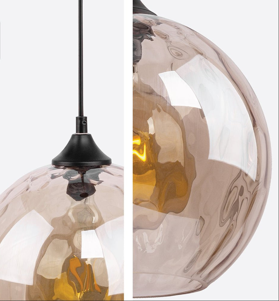 Detailed photo of smoky glass globe pendant light with e27 fitting