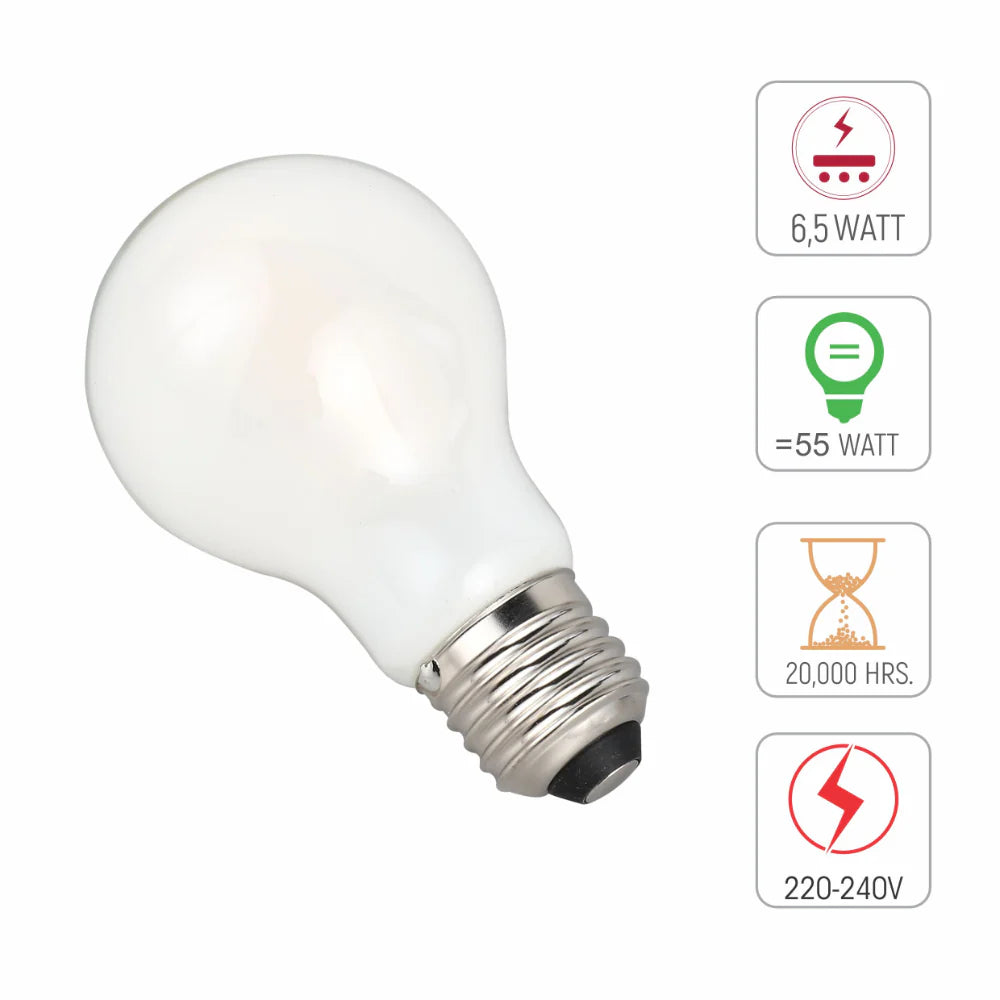 LED Bulb A60 GLS E27 6.5W Milky Glass Pack of 4 5