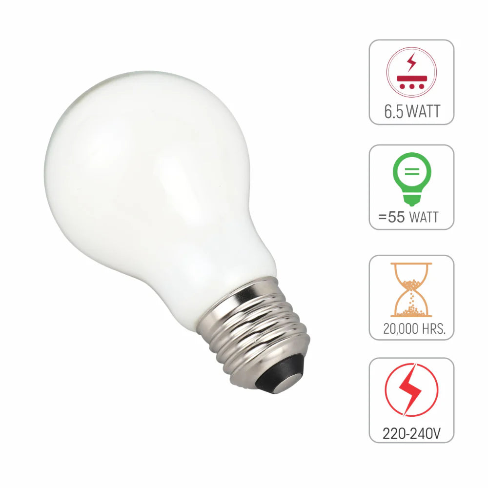 LED Bulb A60 GLS E27 6.5W Milky Glass Pack of 4 6