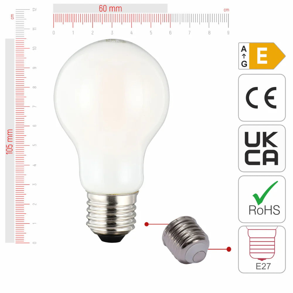 size of 2 pack of a60 gls milky glass 6.5w warm white 2700k  led bulbs