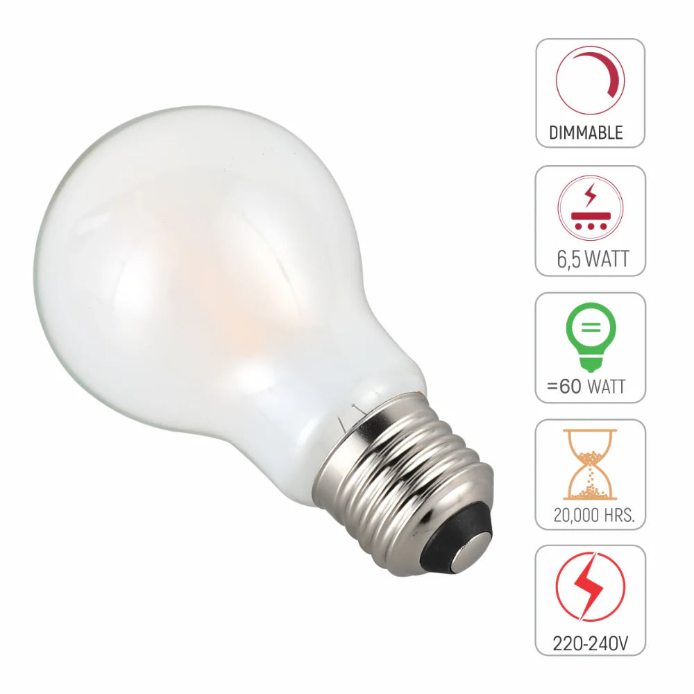 LED Bulb Dimmable A60 GLS E27 6.5W Frosted Glass Pack of 2 5